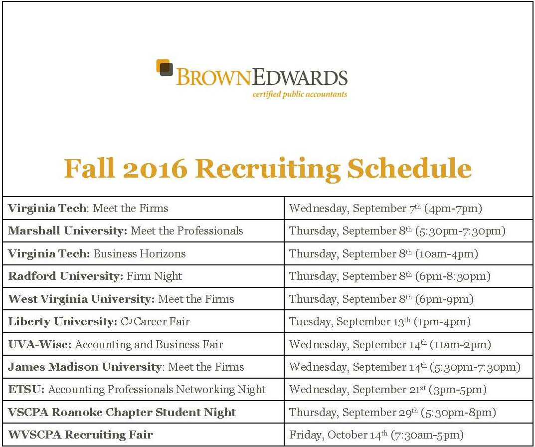 Fall 2016 Recruiting Schedule - Brown Edwards