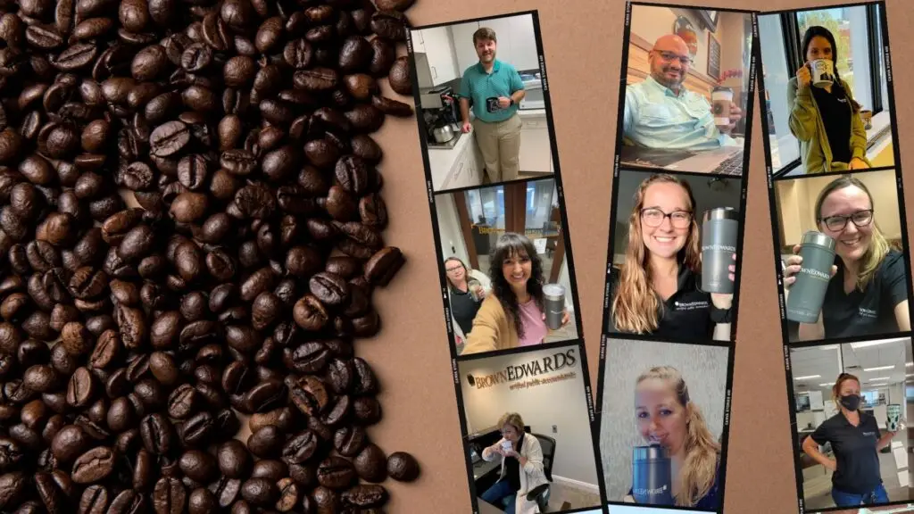 team members celebrating national coffee day