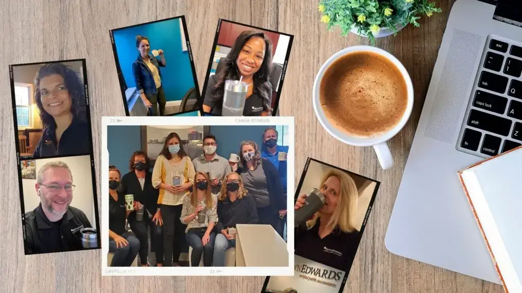 team members celebrating national coffee day