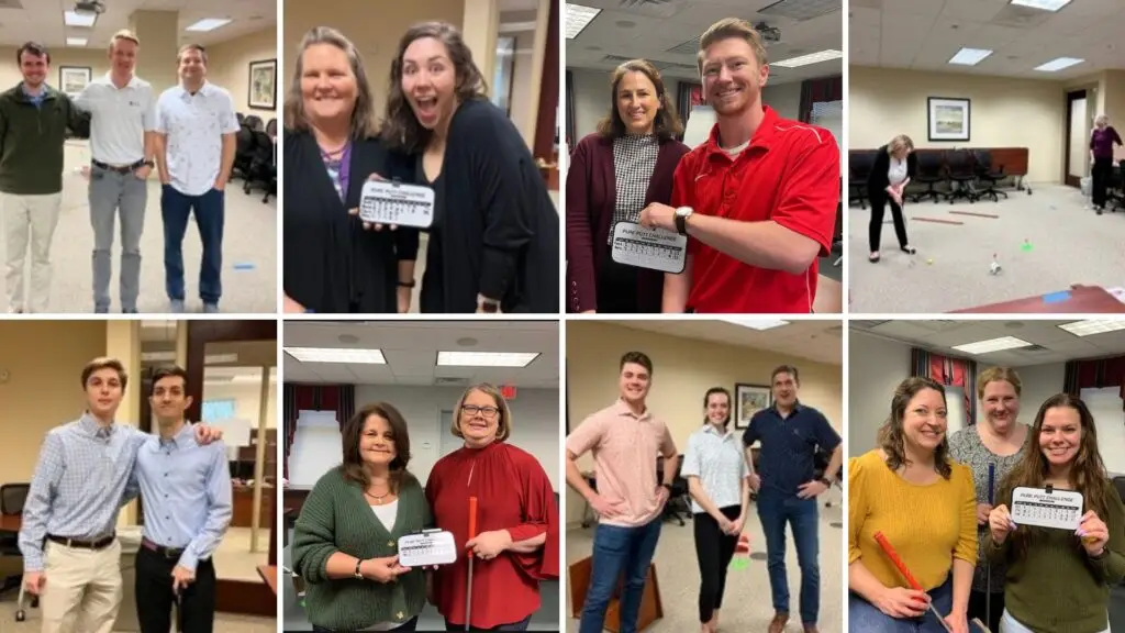 Team members enjoying a office putt-putt challenge