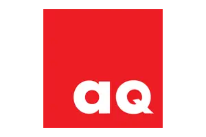 The QA logo prominently displayed on a vibrant red background, emphasizing its brand identity and visual impact.