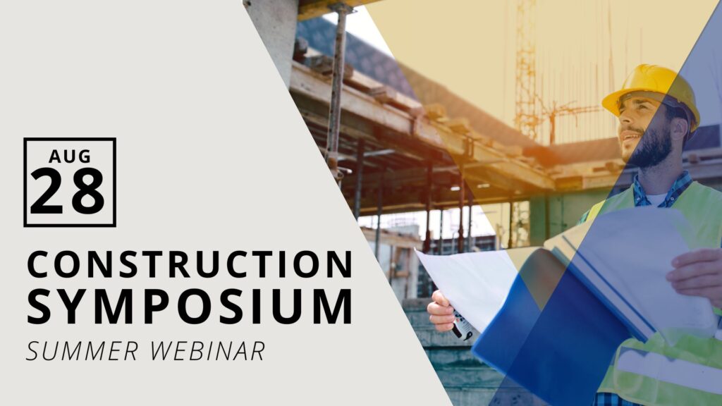 Image of a construction symposium webinar banner featuring summer themes and industry-related graphics.